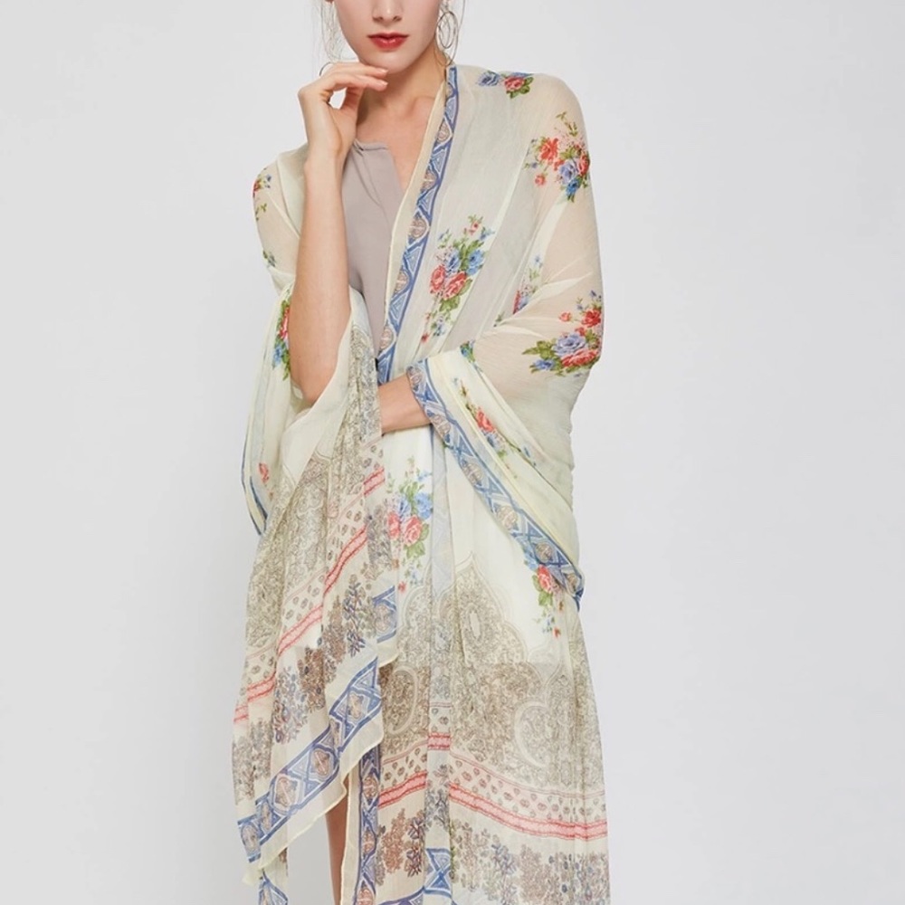 100% Silk XXL Boho / Bohemian Chiffon Scarf Wrap Pareo - Picture 3 of 7